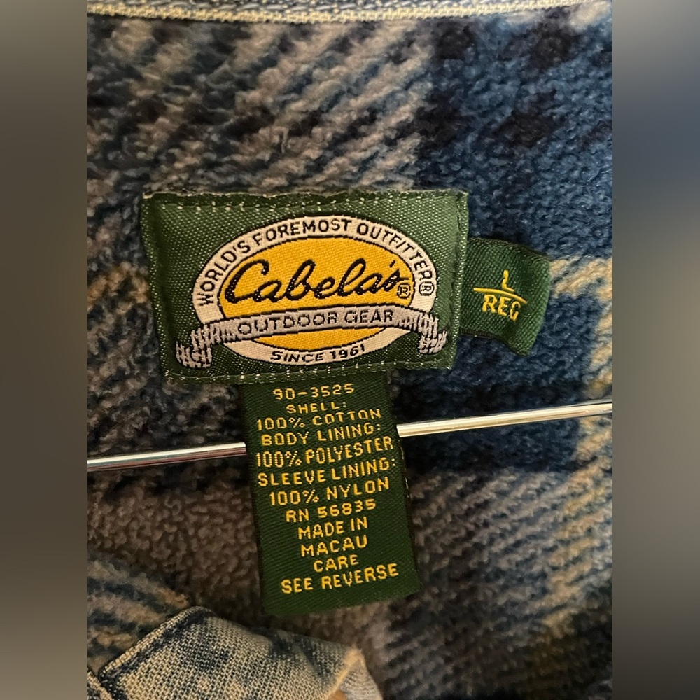 Cabela’s Denim Chore Coat Shirt Jacket Plaid Sherpa Lined Workwear Men’s L - Picture 2 of 13